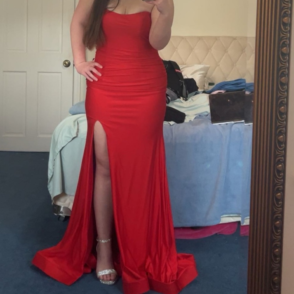 Red Strapless Prom Dress